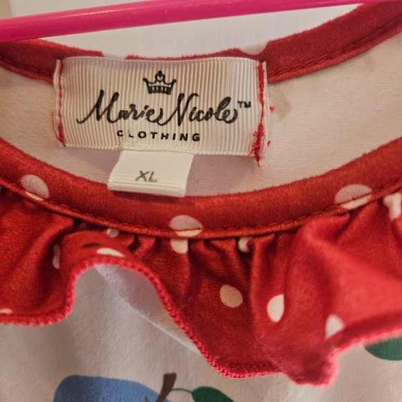 Marie Nicole Girls Dress XL Apple Print Tiered Ruffle Polka‎ Dot Pock ets - Picture 4 of 6